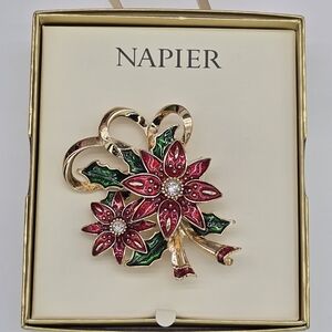 Napier Red and Gold Poinsettia Brooch